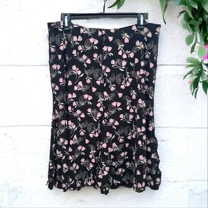 Max Studio Women's Black & Pink Floral Pull On Stretch Midi Skirt Size Large